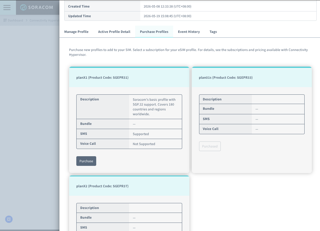 Purchase Profiles tab