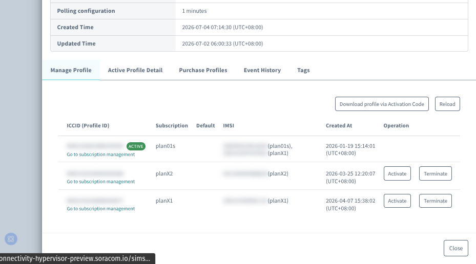 Manage Profile tab