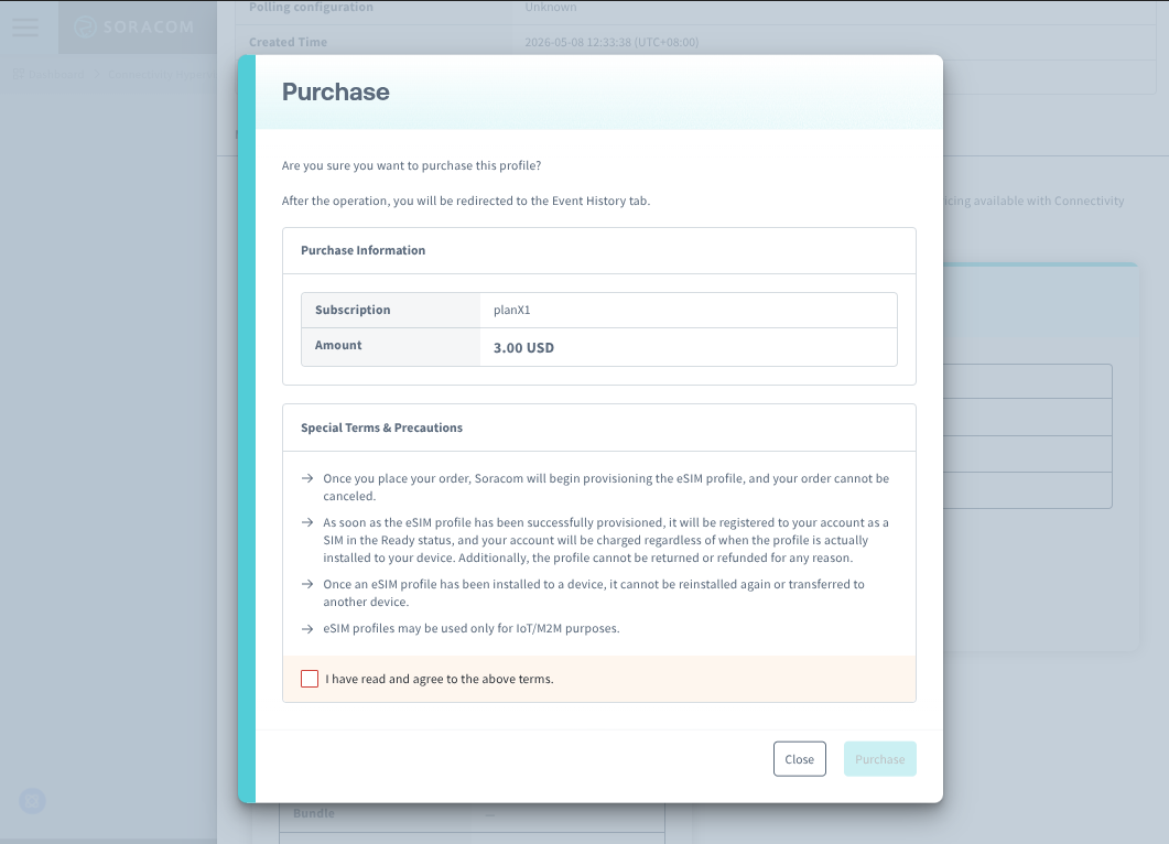 Purchase confirmation dialog