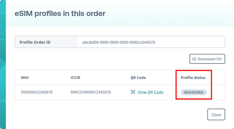 A screenshot of the eSIM profiles in this order screen