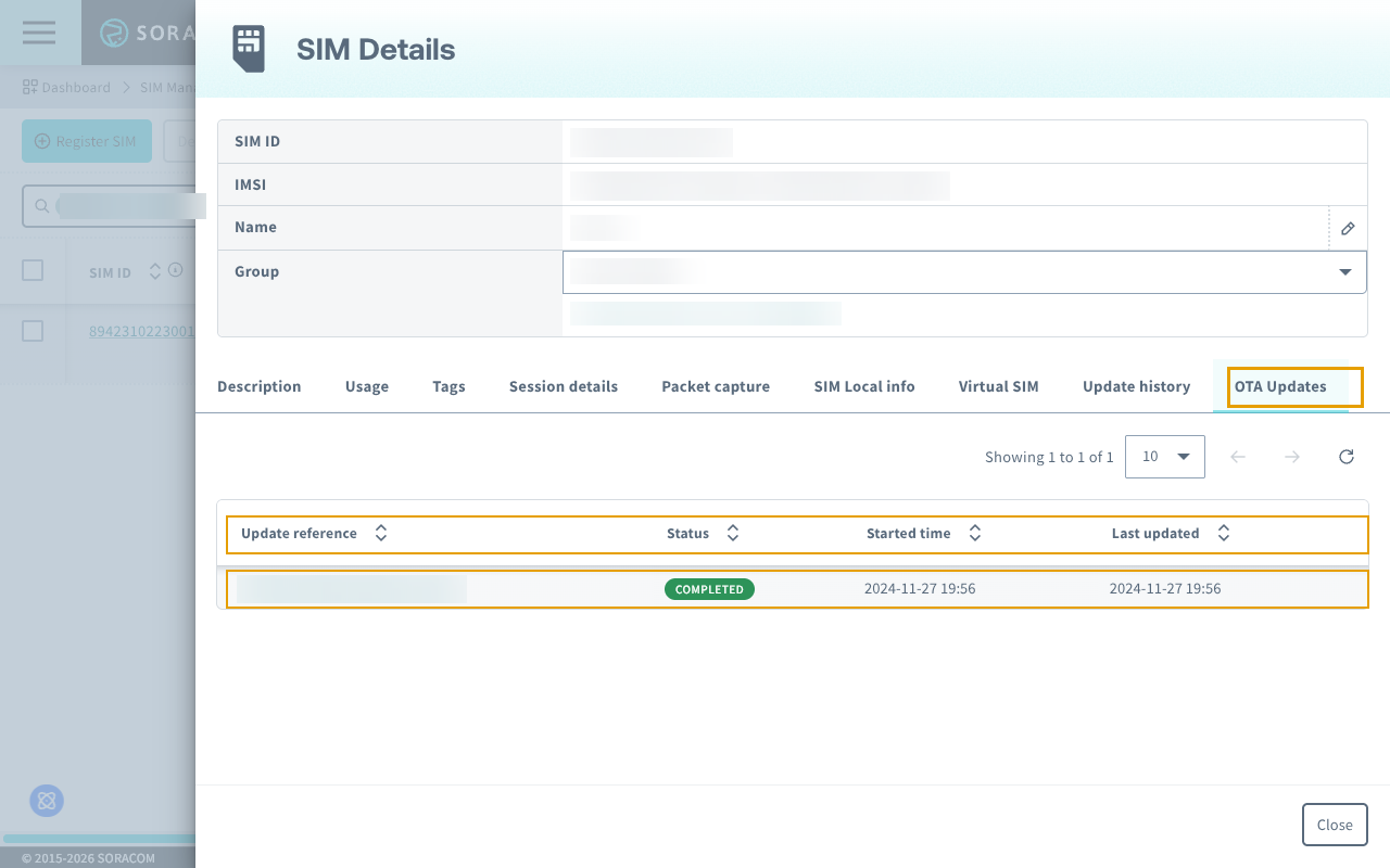 OTA updates list table