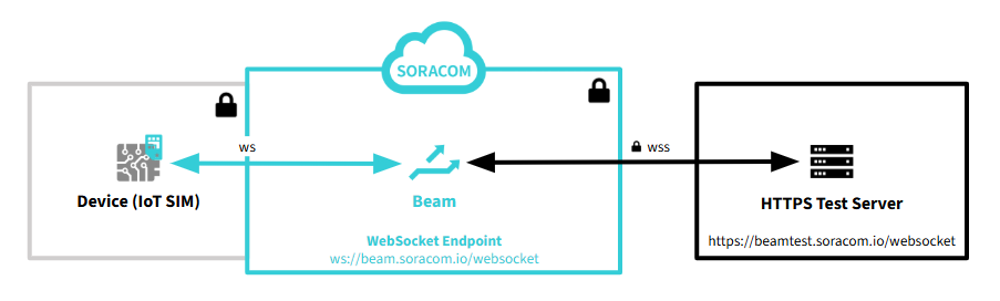 WebSocket flow via Beam to HTTPS test server
