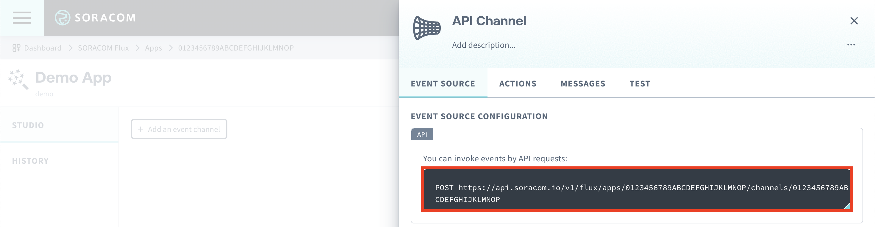 Viewing the API endpoint URL of a channel