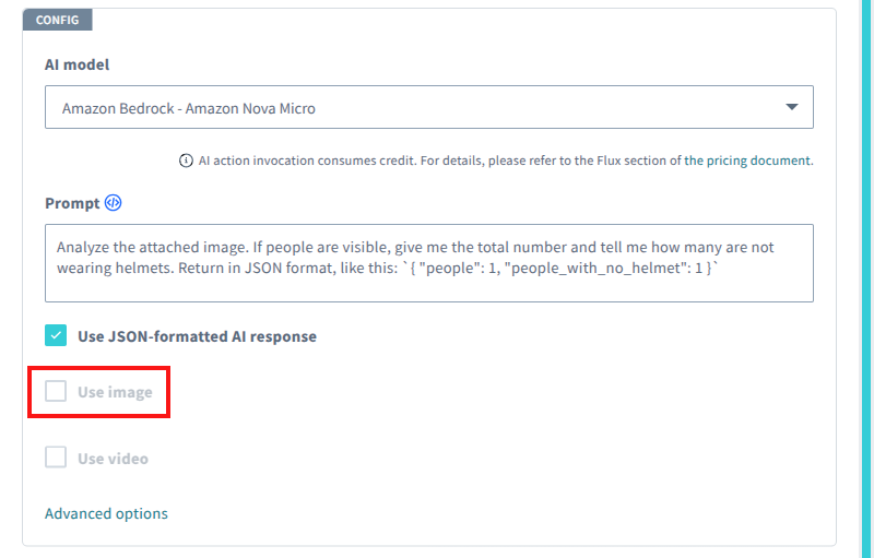 Image of the Config settings with the Use image option grayed out.