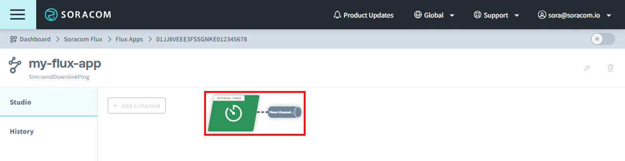 Screenshot of Flux Studio showing an Interval Timer channel