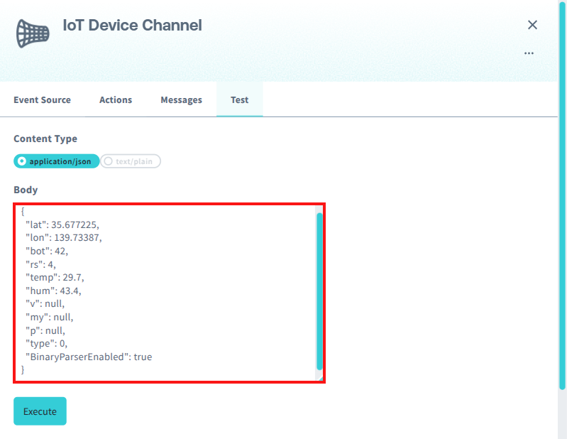Screenshot of the Test tab in the channel configuration