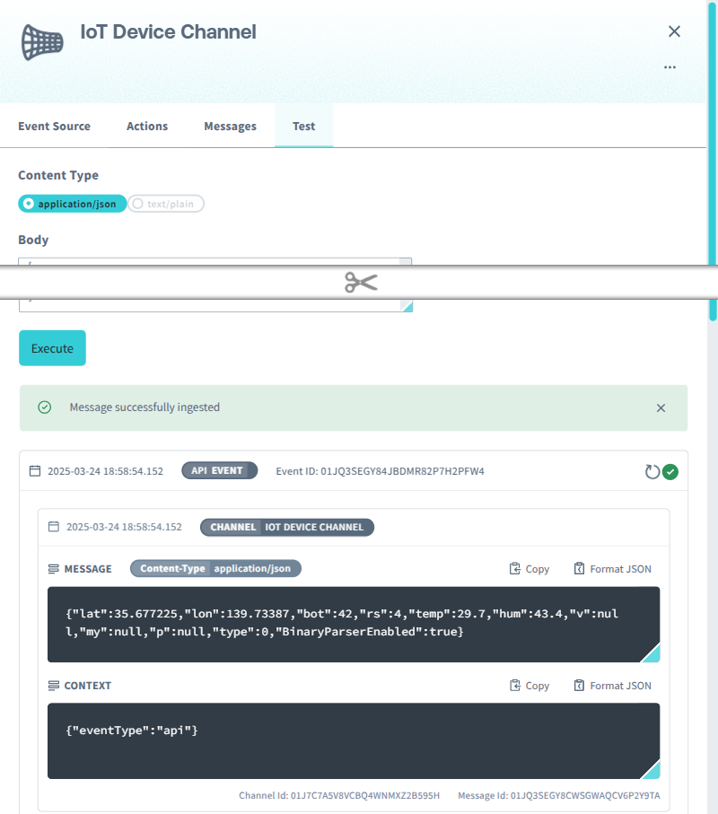 Screenshot displaying test output