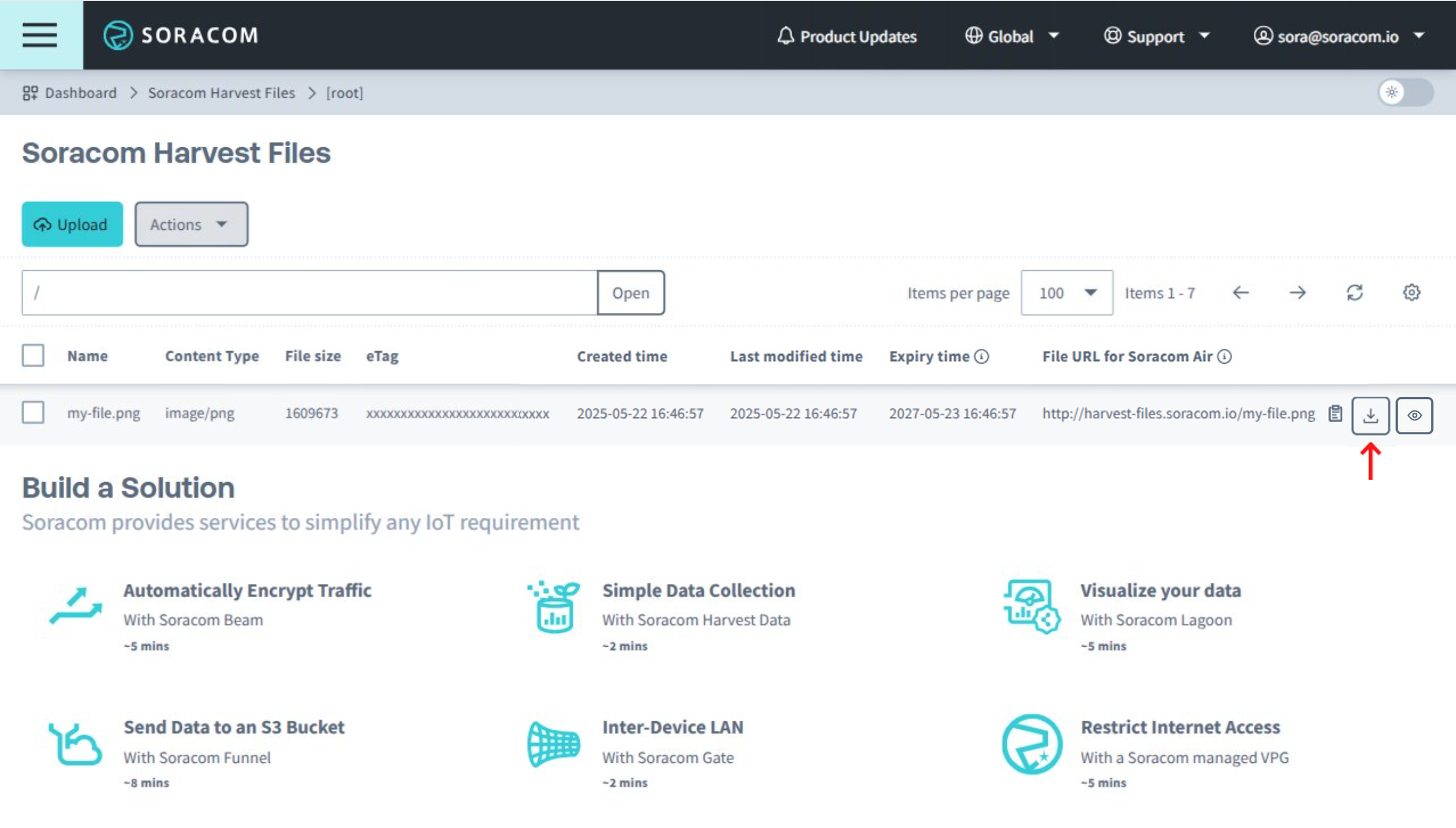 Harvest Files browser