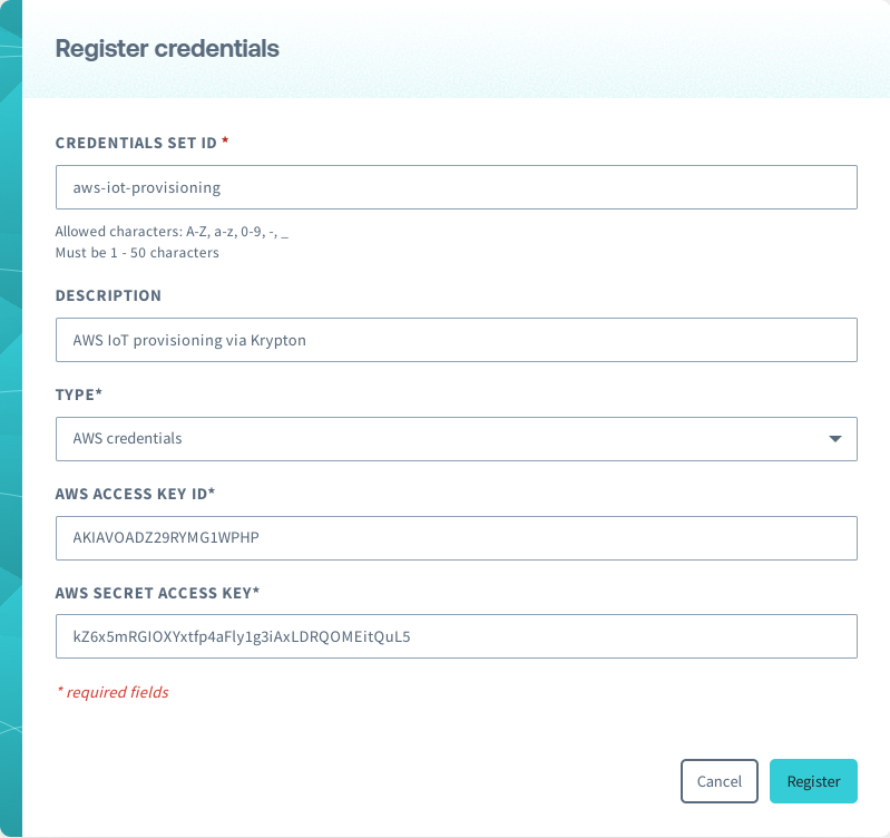 Register AWS credentials