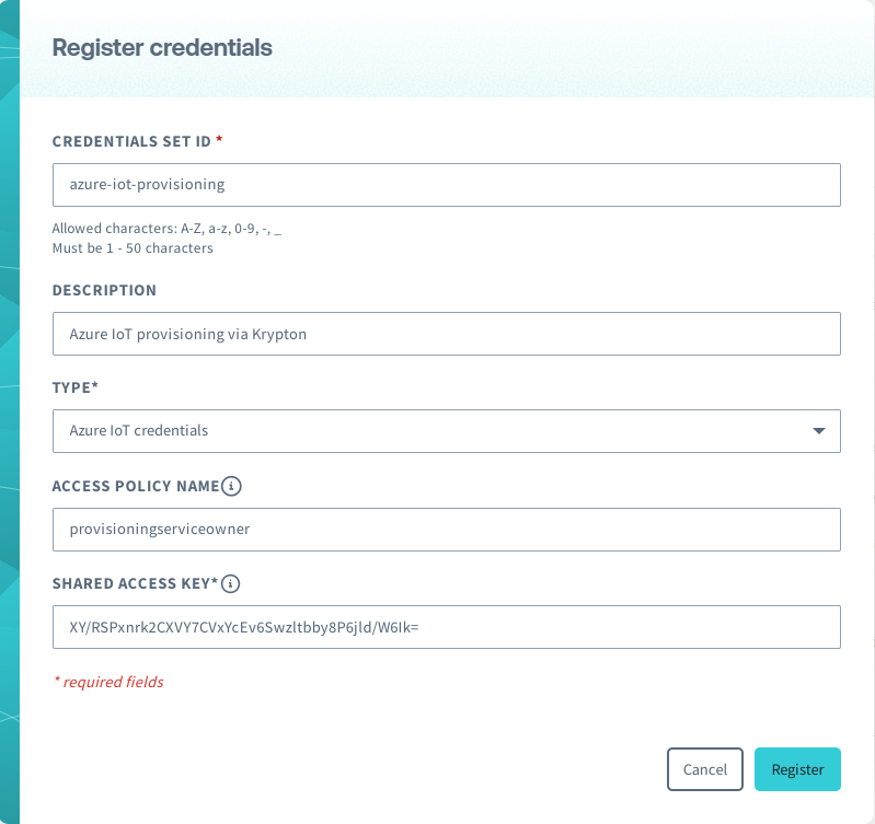 Register Azure IoT credentials