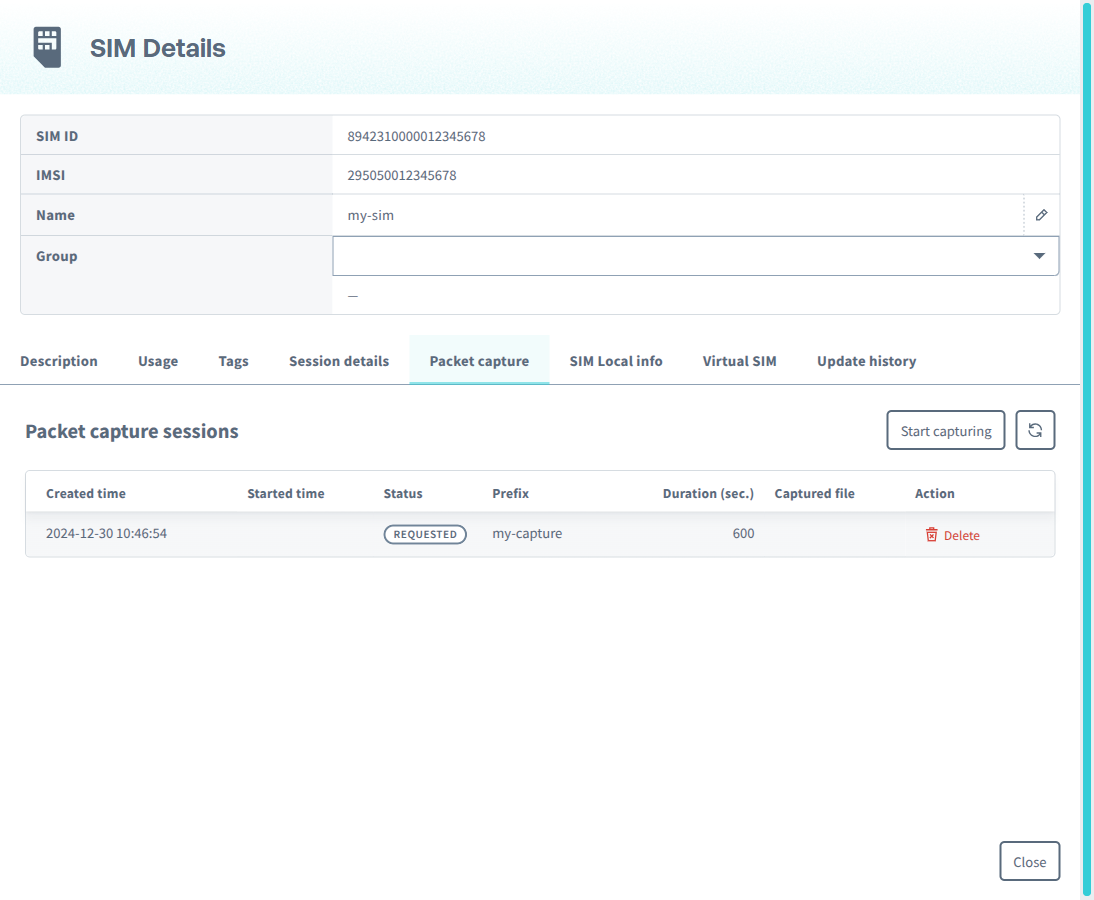 Packet capture session status