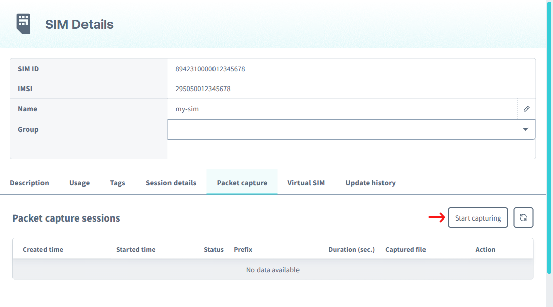 Start a packet capture session