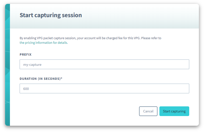 Packet capture session settings