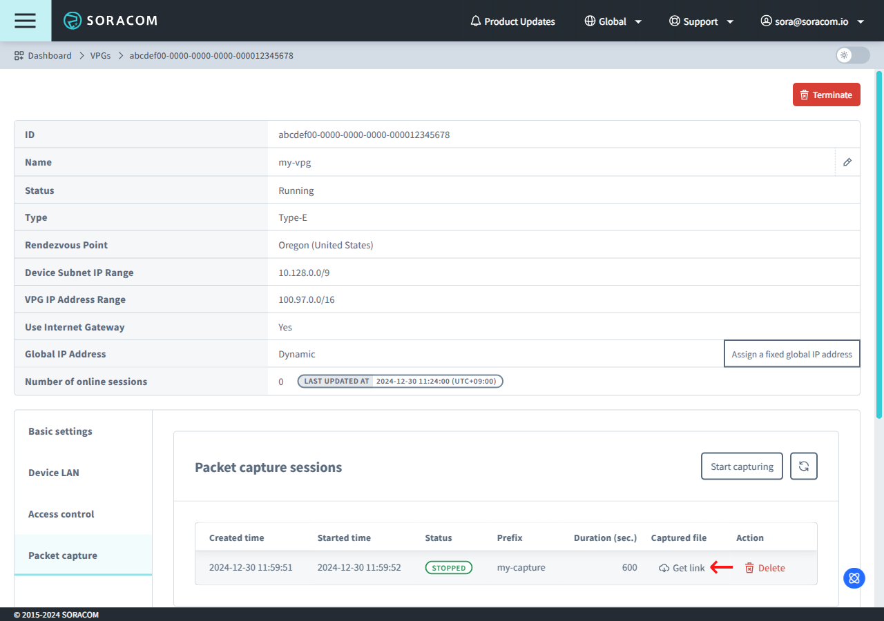 Download packet capture file