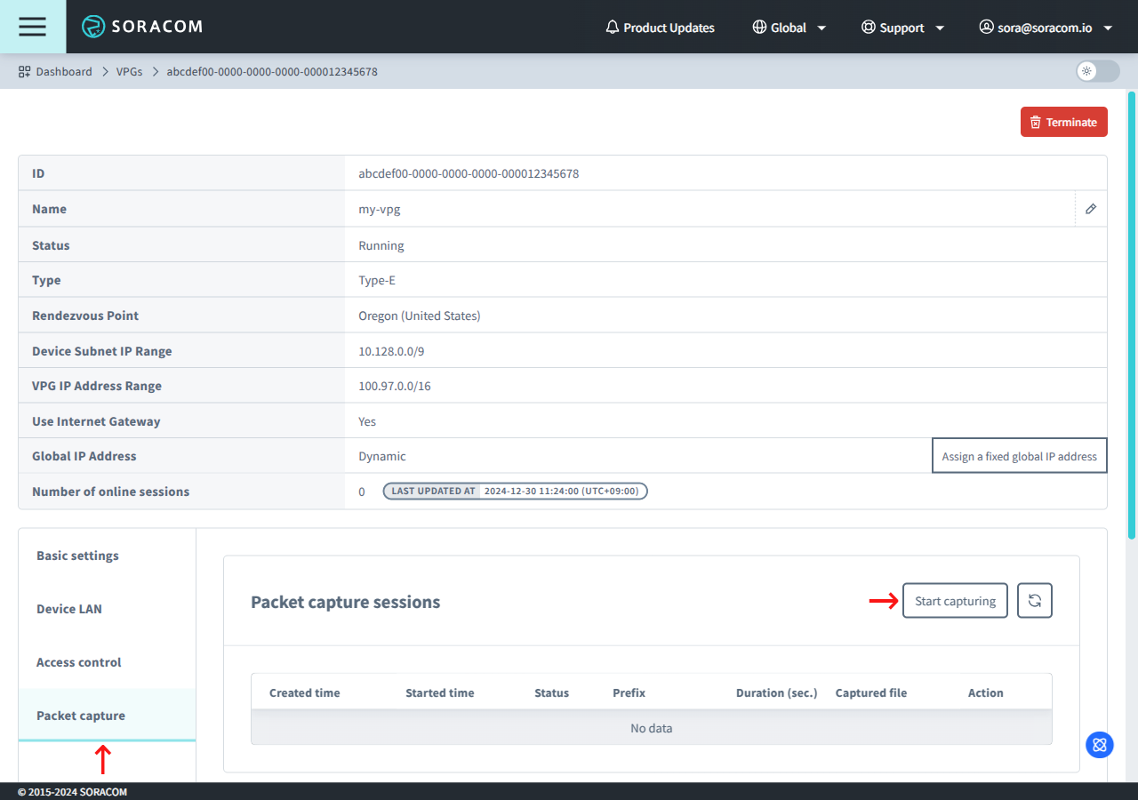 Start a packet capture session