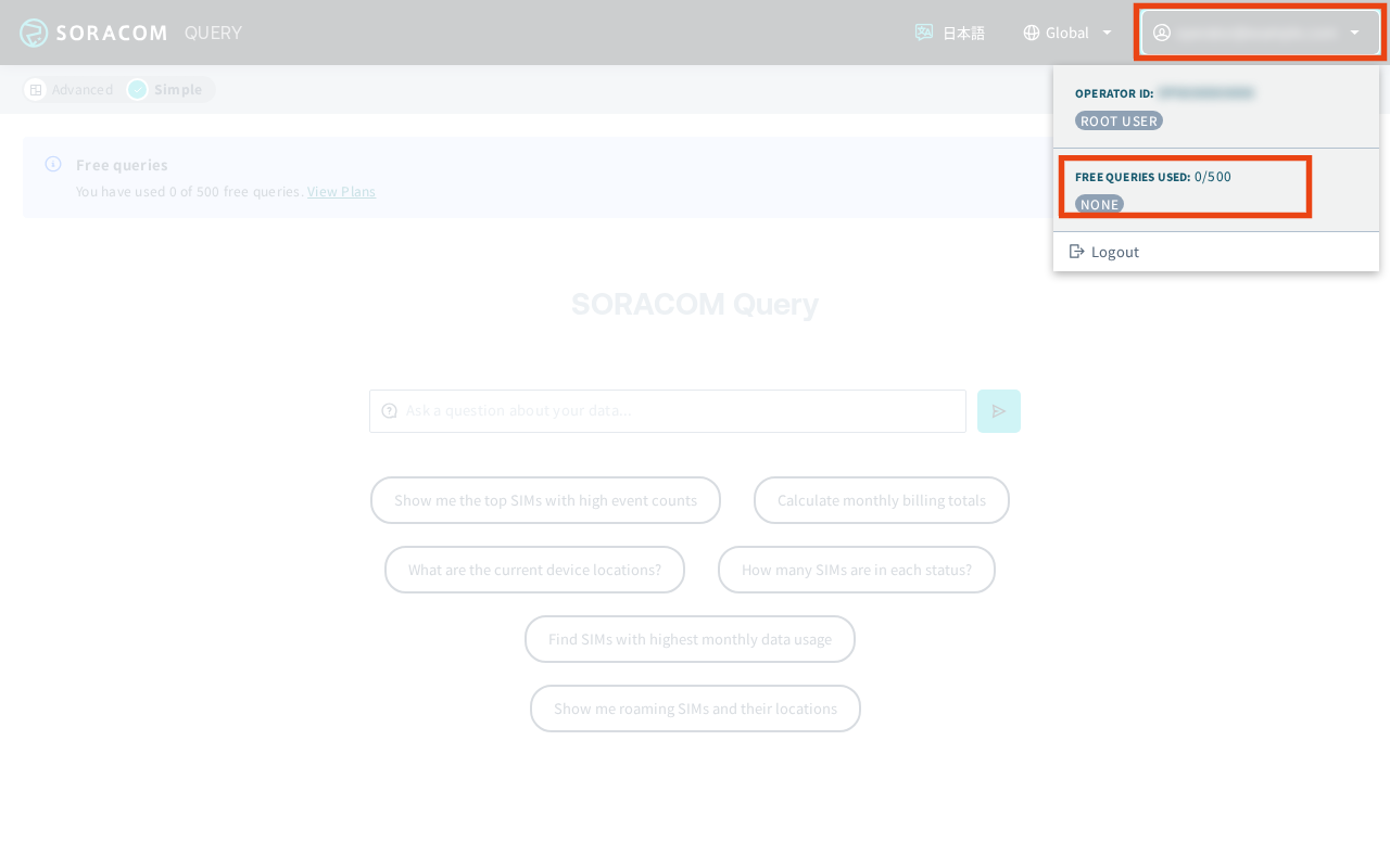 Screenshot of the usage data accessed via the account menu