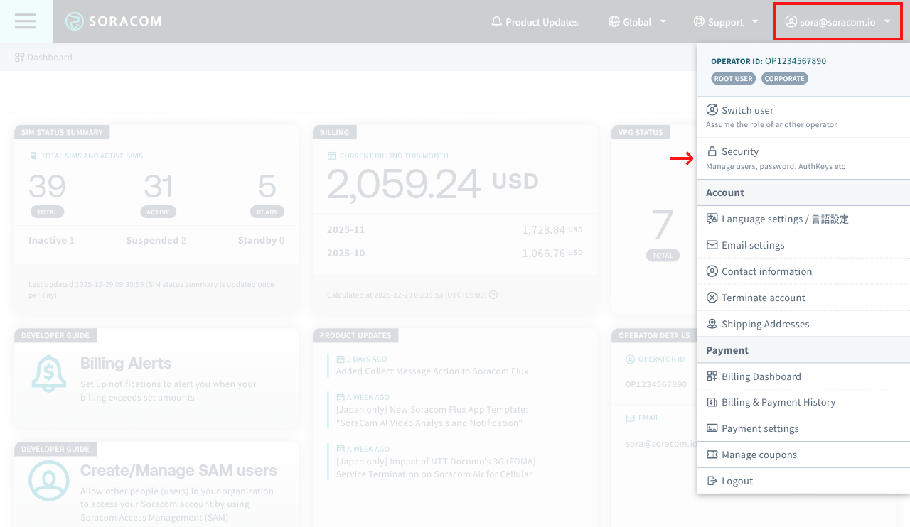 Account menu