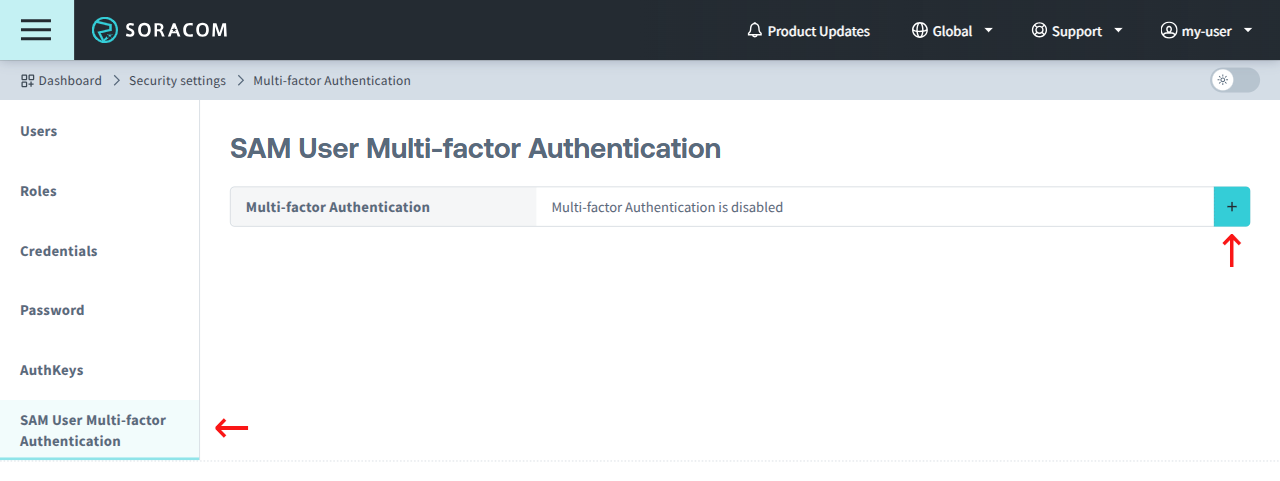 Enable MFA for the current SAM User