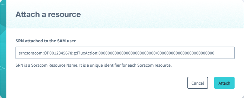 A section where users enter the SRN of a resource to be attached to the selected SAM user.