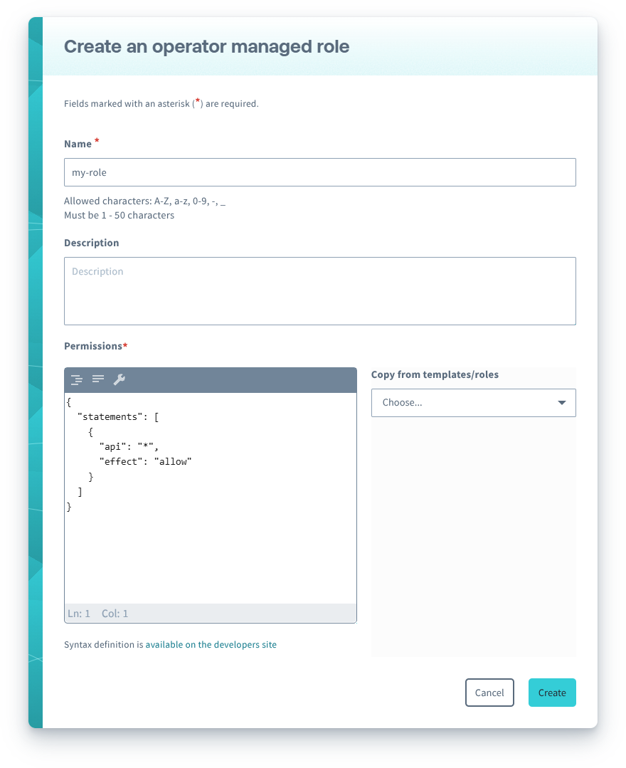 Create an operator managed role