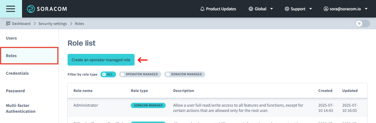 Create an operator managed role