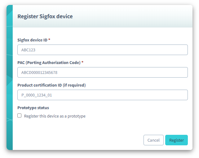 Register Sigfox device