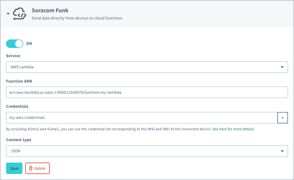 Soracom Funk settings
