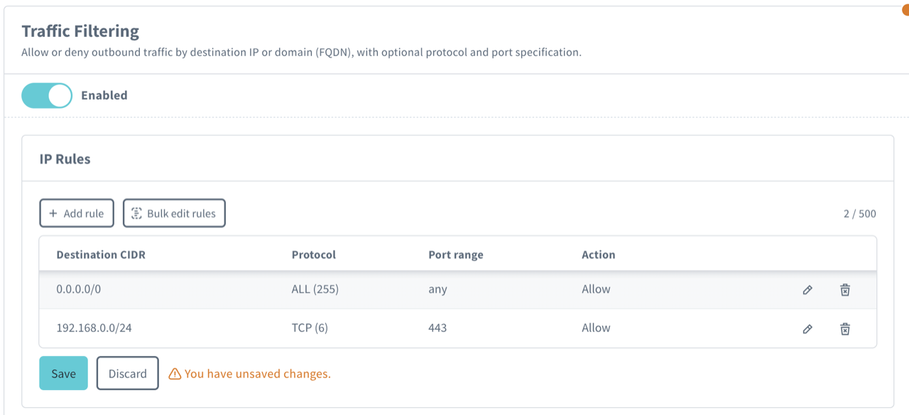 A rule list with unsaved changes: the