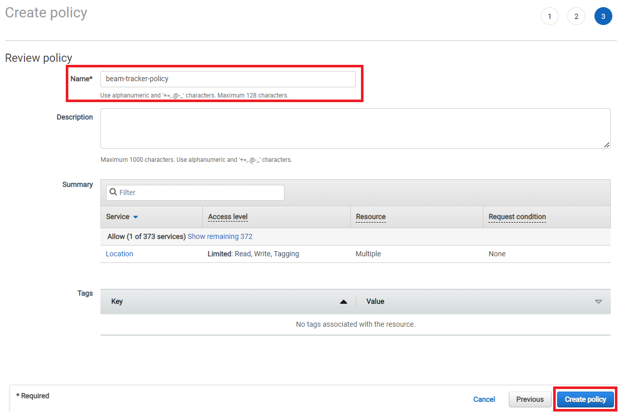 Policy name configuration field