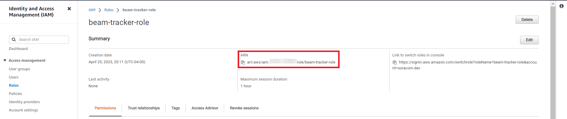 IAM role ARN information
