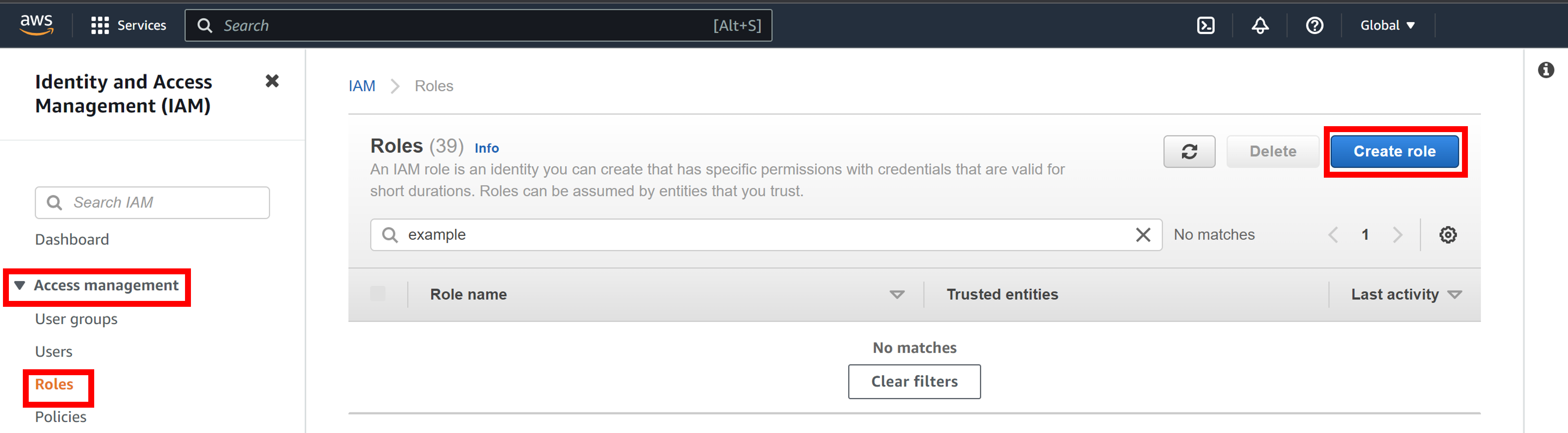 IAM Create Role Button