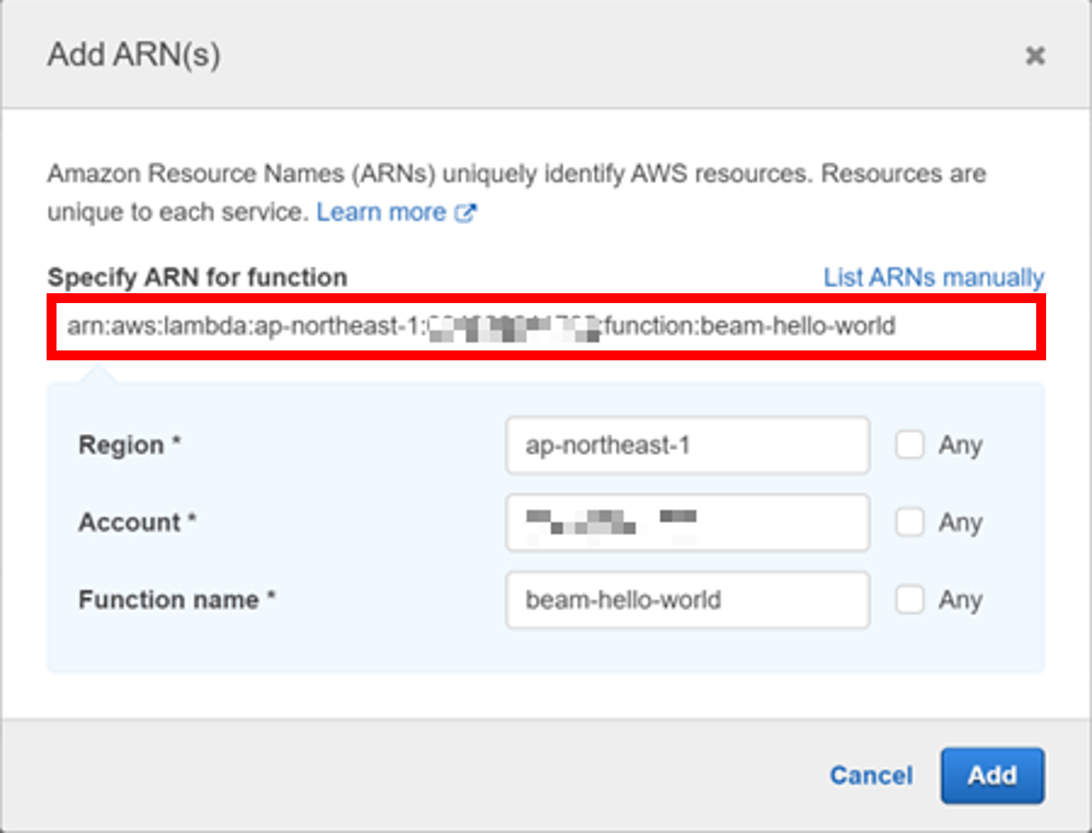 Add Lambda Function ARN