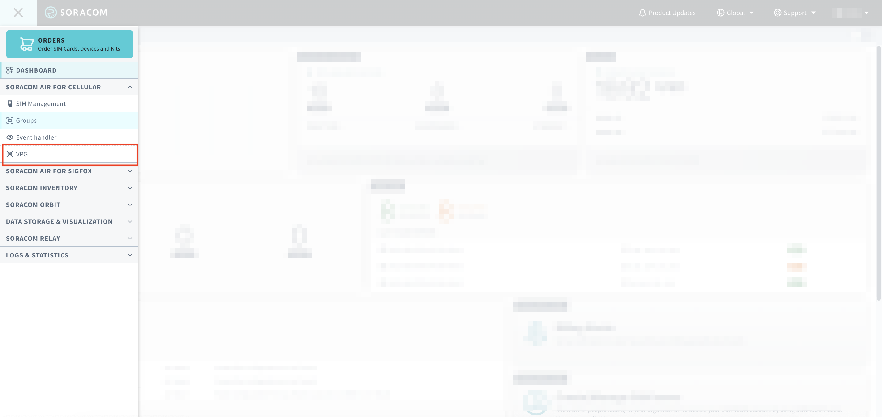 Soracom Console VPG Menu