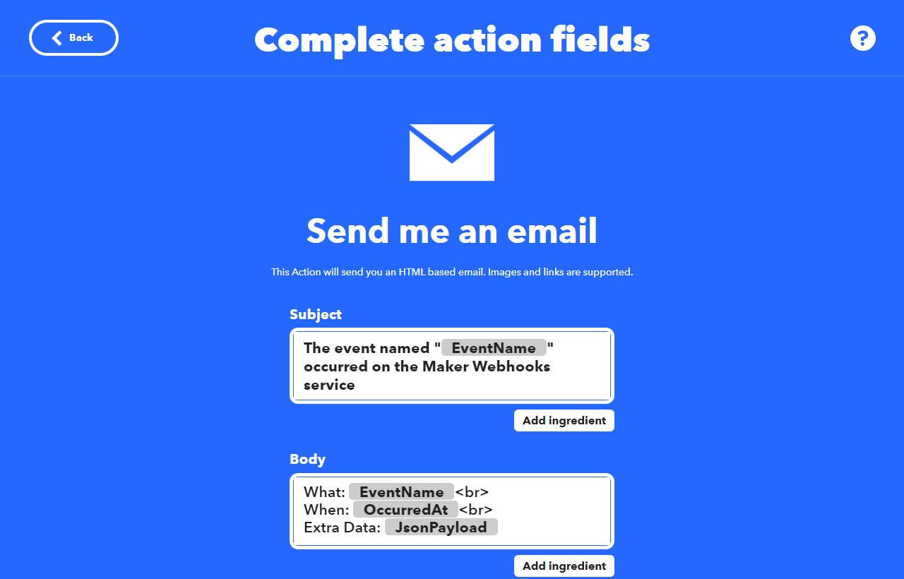 Configure Email action