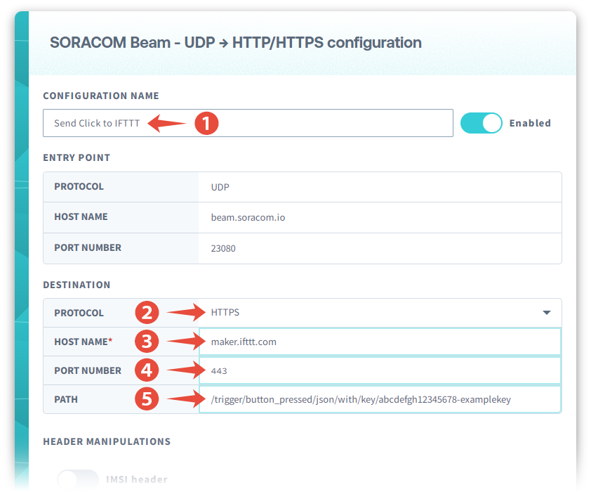 Configure the UDP to HTTP/HTTPS configuration