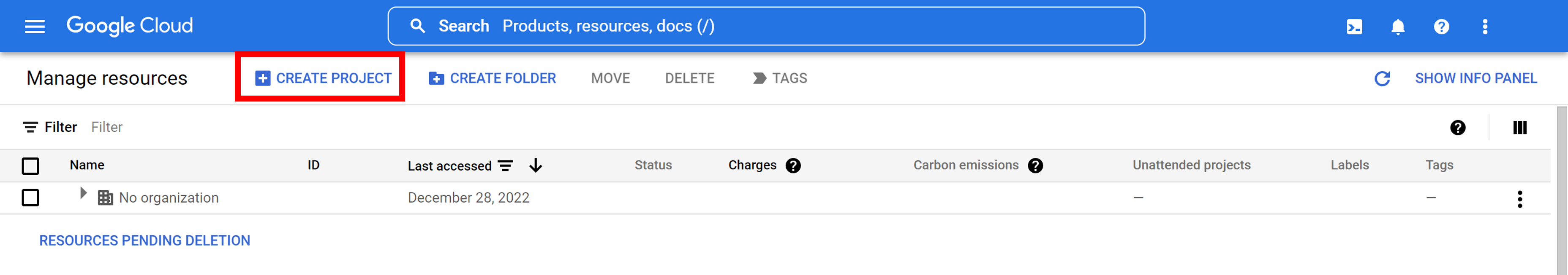 Create Project Button