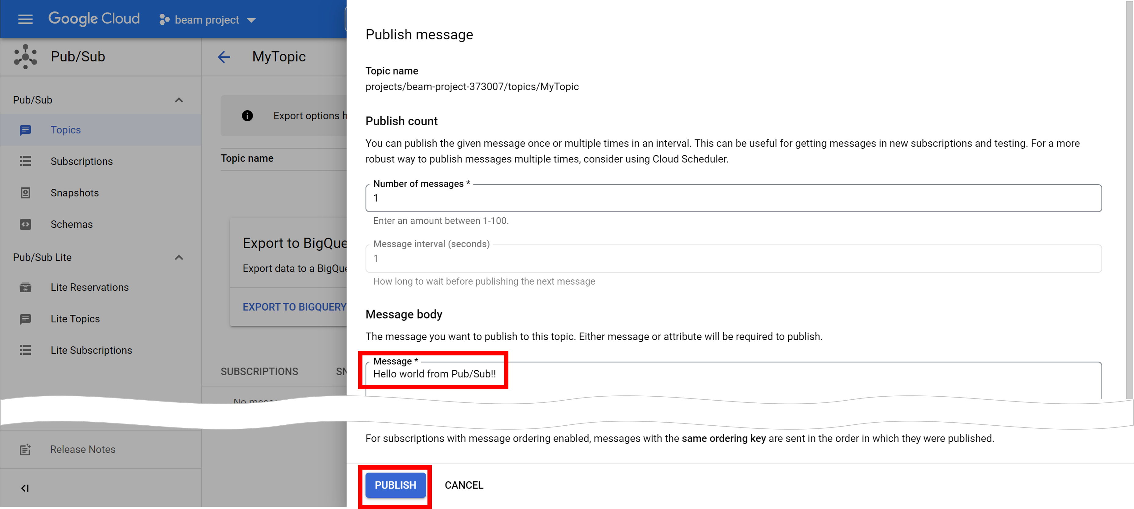 Message Content and Publish