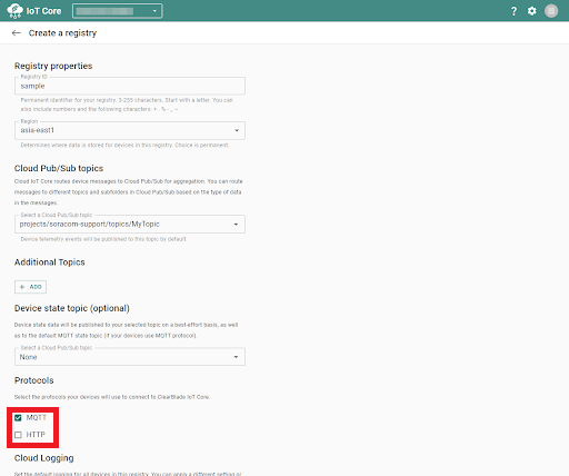 Image showing MQTT and HTTP settings