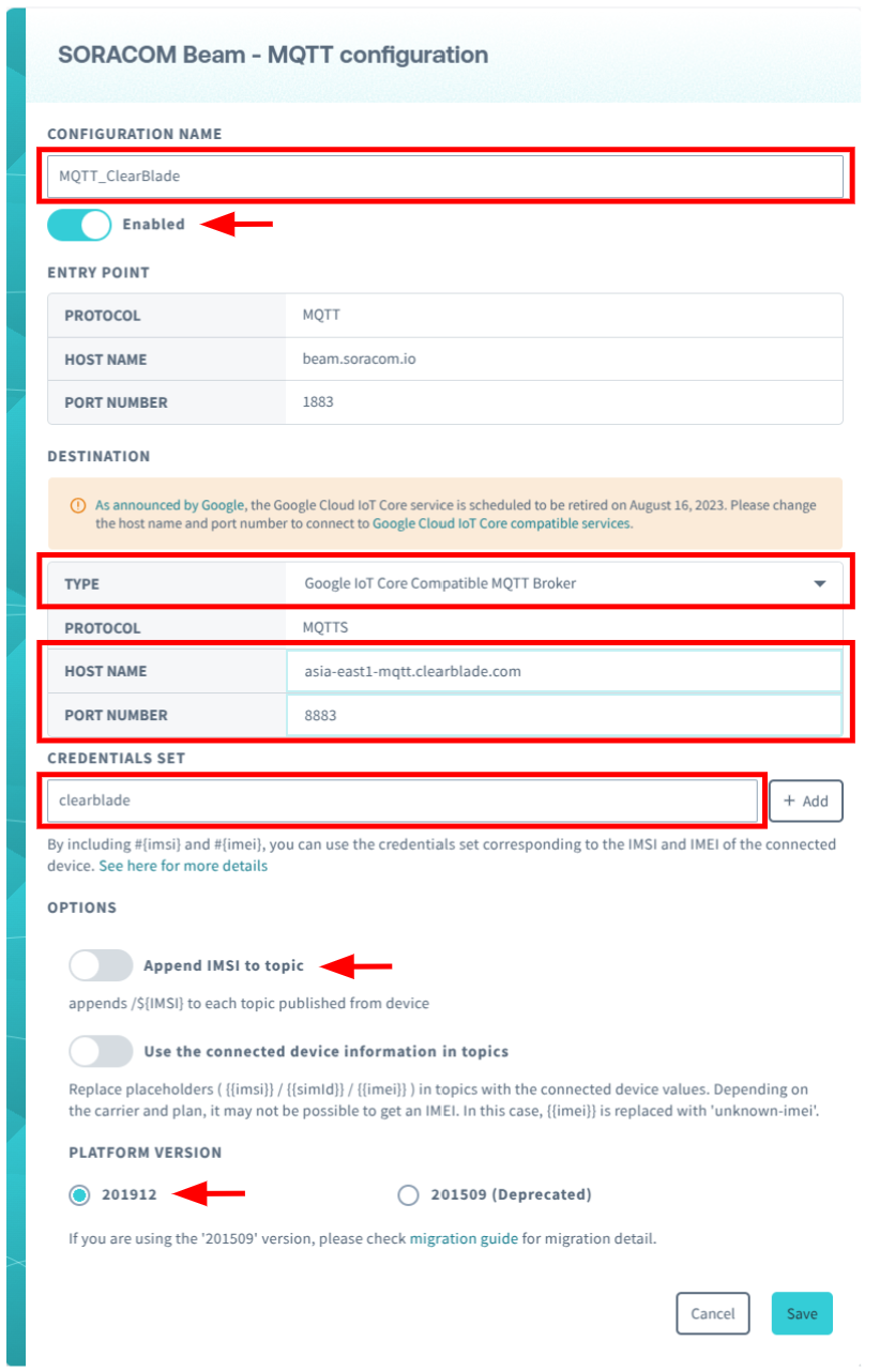 Image showing MQTT settings