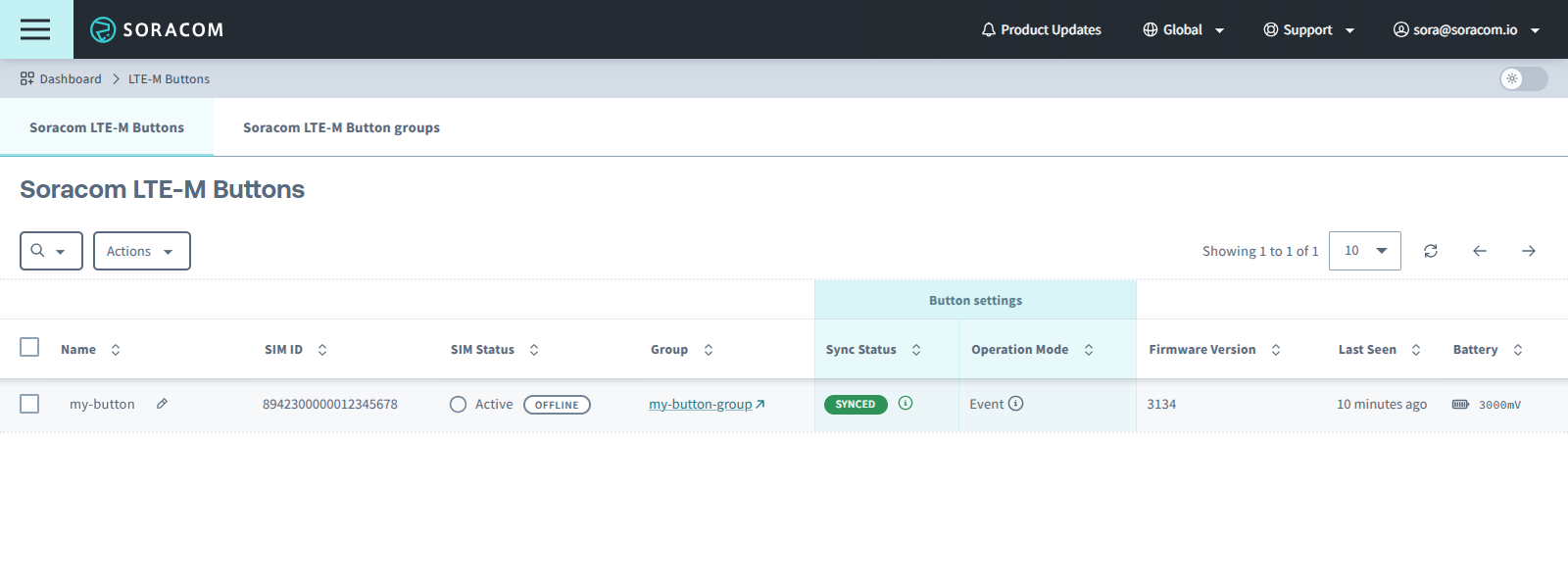 List of Soracom LTE-M Buttons