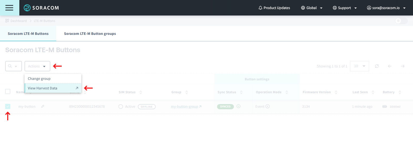 Select the SIM and choose Harvest Data