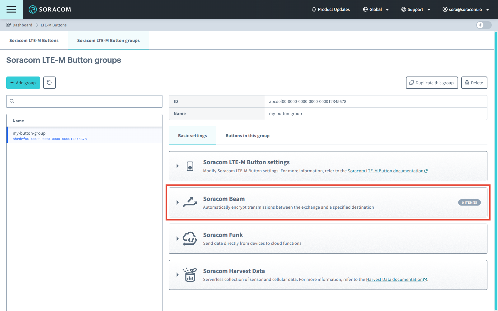 Soracom Beam settings