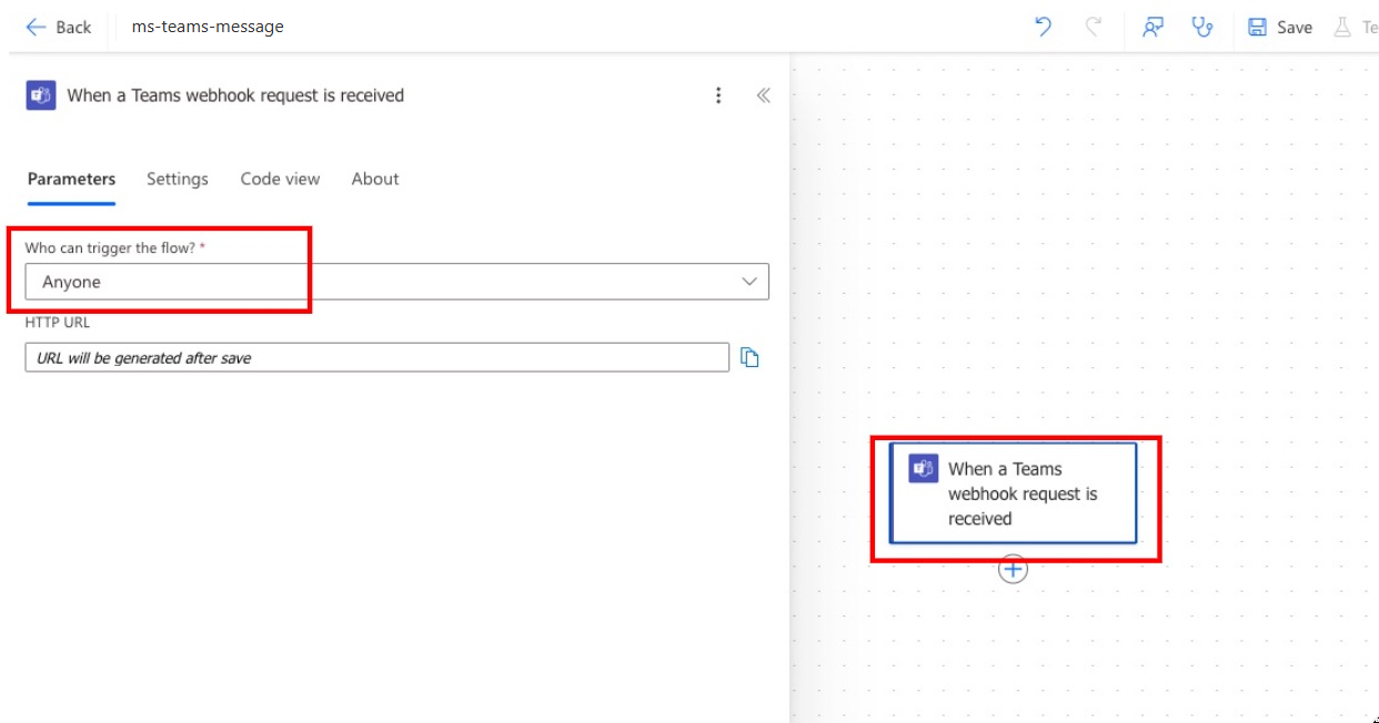 Screenshot of the Who can trigger the flow setting set to Anyone.