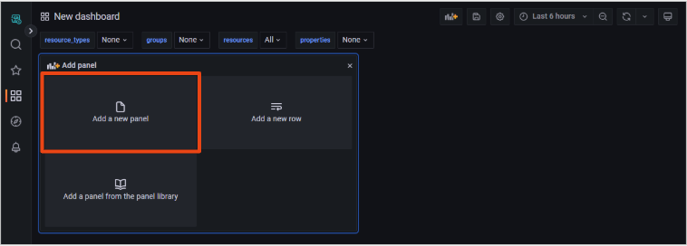 Add new panel button in dashboard